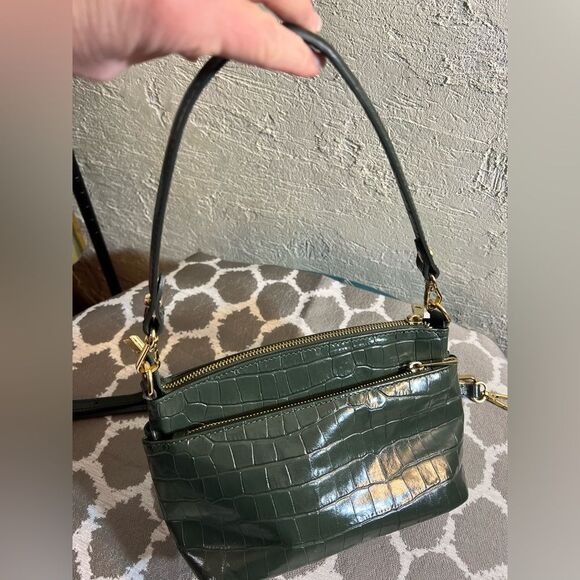 Green Croc-Embossed shoulder/ crossbody Made in Italy Divina Firenze Women's Bag - Picture 8 of 16